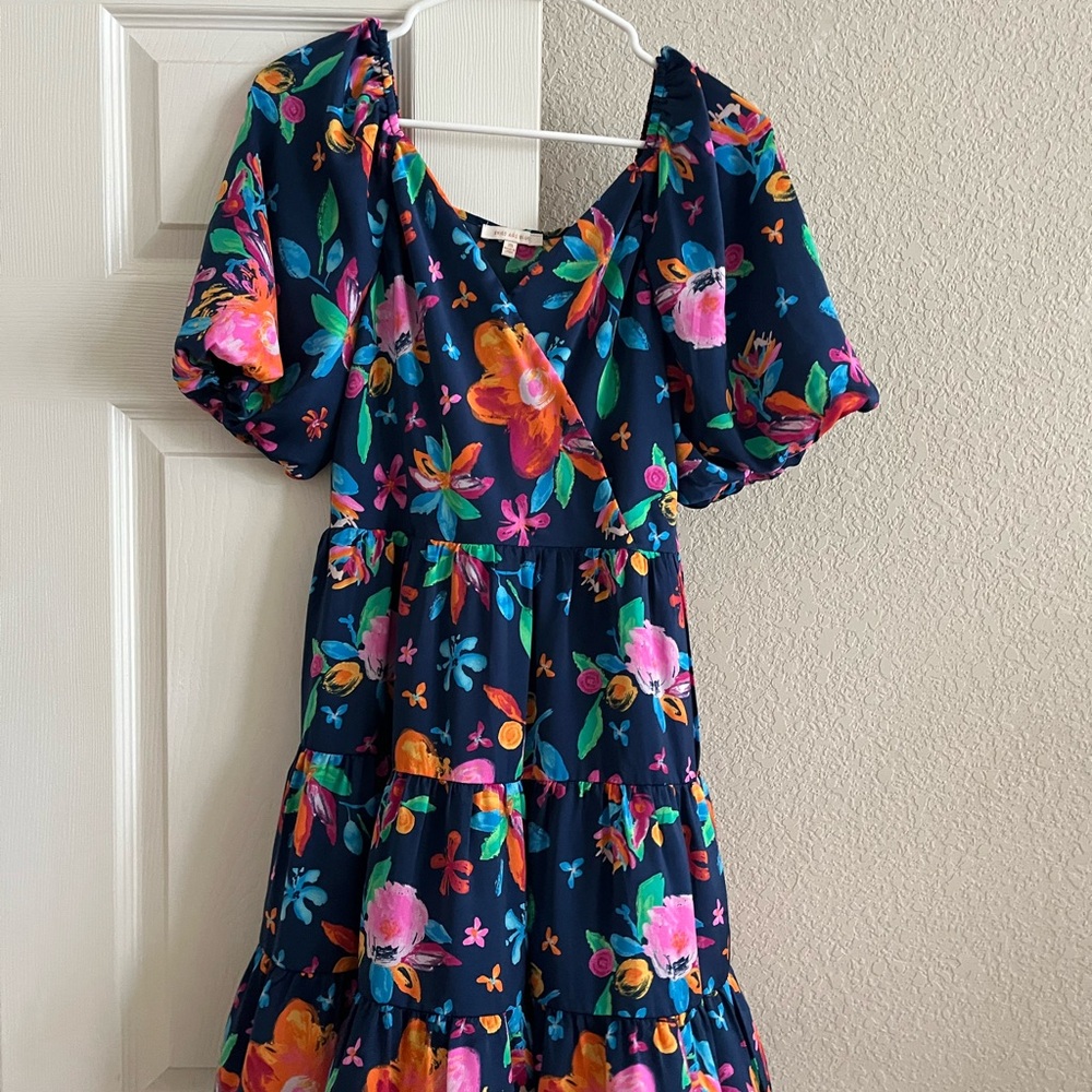 Skies Are Blue Floral Dress - Navy and Multicolor